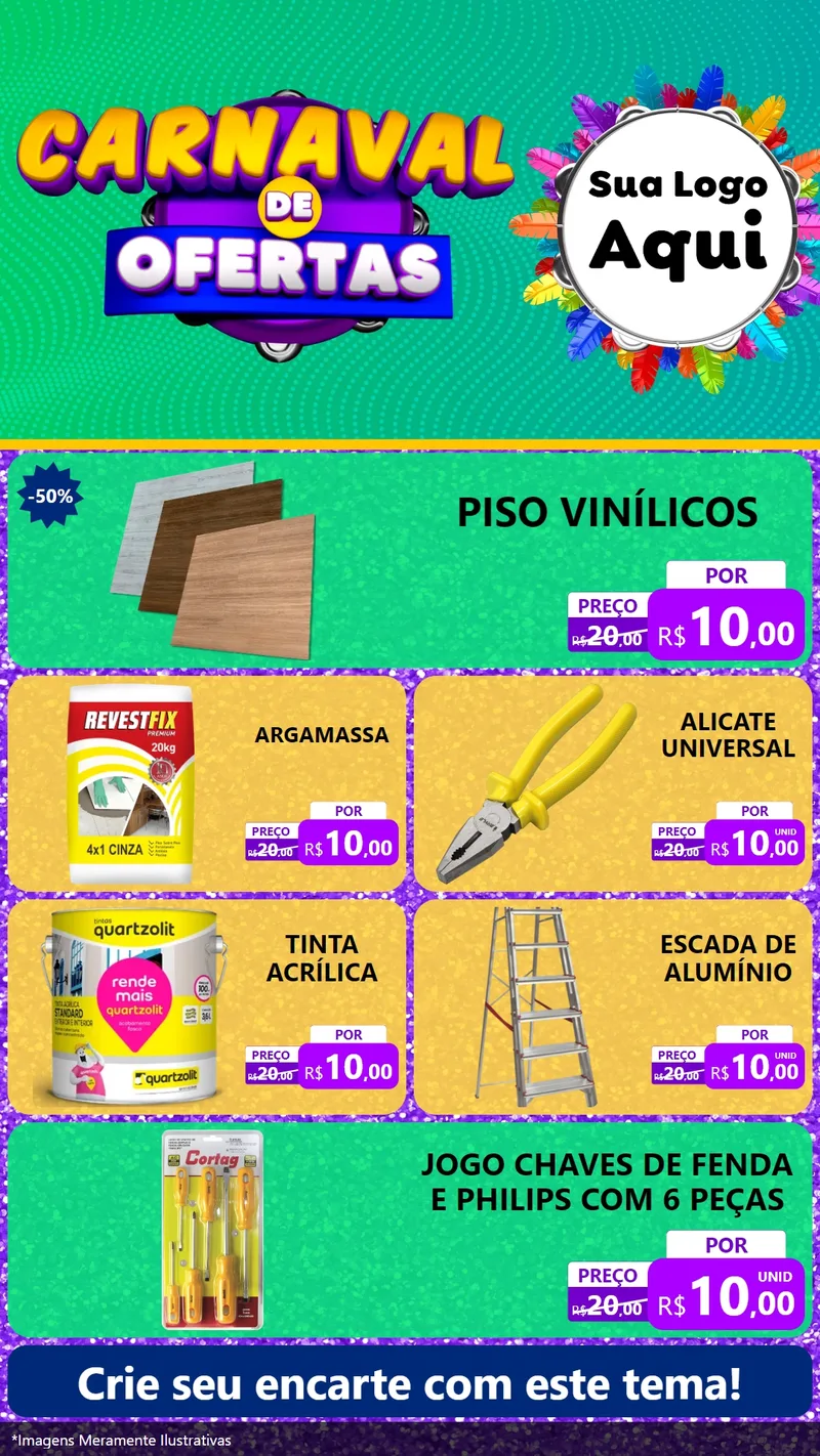 Modelo de TV para TV Vertical com o tema Carnaval de Ofertas para Material para Construção