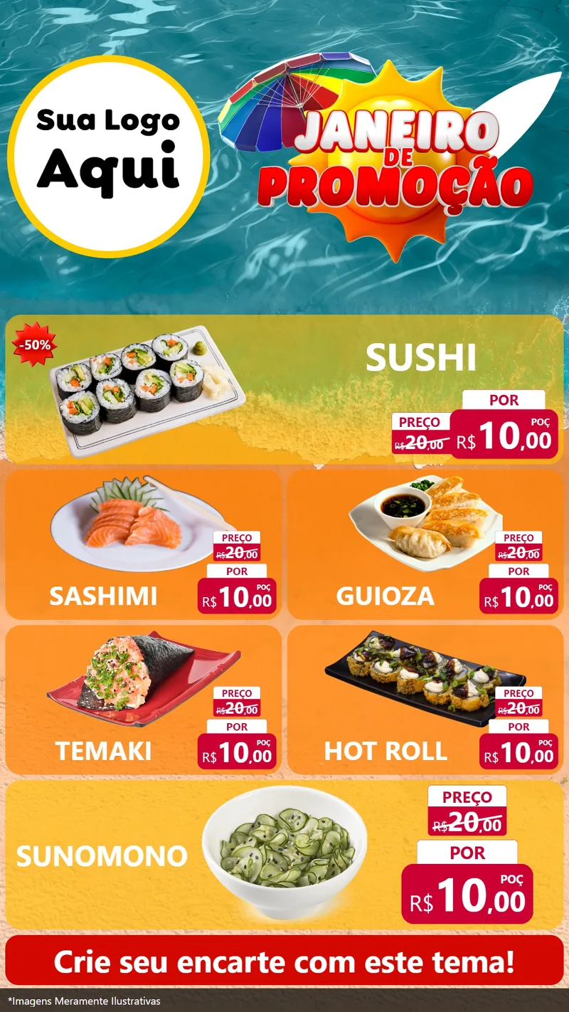 Modelo de TV para TV Vertical com o tema Janeiro de Promoção para Comida japonesa