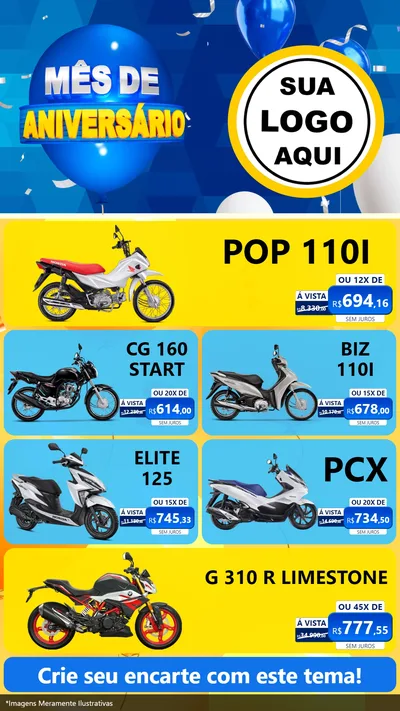 Modelo de TV para TV Vertical com o tema Mês de Aniversário para Concessionaria de Motos