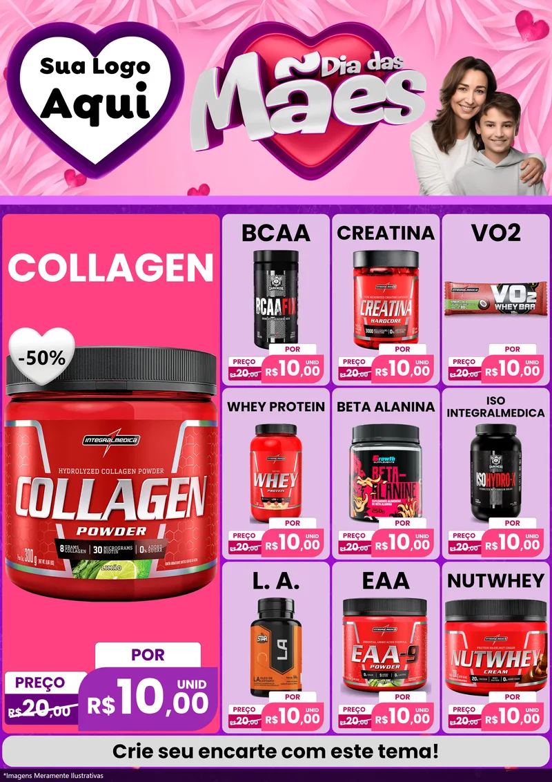 Modelo de Encarte para Encarte A4 Vertical com o tema Dia das Mães para Suplementos alimentares