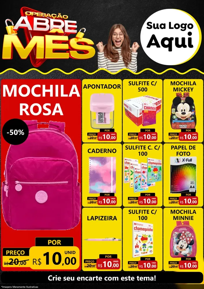 Modelo de Encarte para Encarte A4 Vertical com o tema Operação Abre Mês para Papelaria