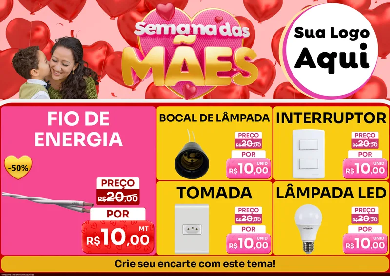 Modelo de Encarte para Encarte A4 Horizontal com o tema Semana Das Mães para Materiais Elétricos