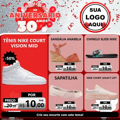 Modelo de Rede Social para Feed Facebook com o tema Promoção de Aniversário - 30 Anos para Calçados