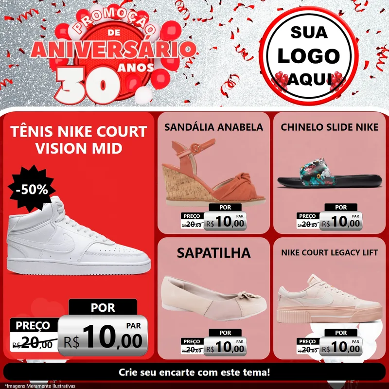 Modelo de Rede Social para Feed Facebook com o tema Promoção de Aniversário - 30 Anos para Calçados