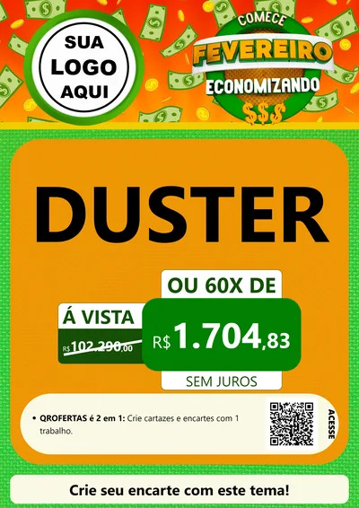 Modelo de Cartaz para Cartaz A4 Vertical com o tema Comece Fevereiro Economizando para Concessionaria de Carros