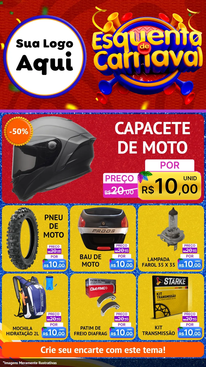 Modelo de Rede Social para Stories com o tema Esquenta de Carnaval para Moto peças