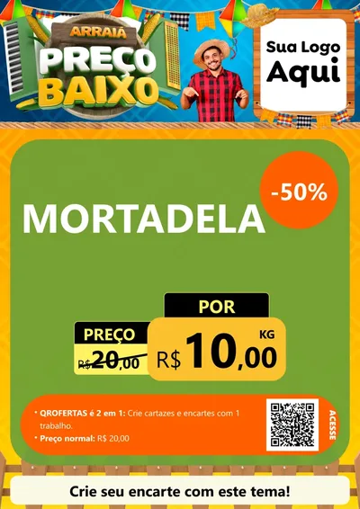 Modelo de Cartaz para Cartaz A4 Vertical com o tema Arraiá de Preço Baixo - Junina para Frios e Laticínios