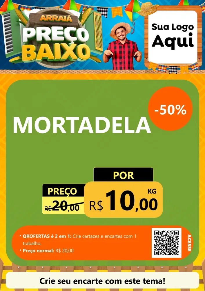 Modelo de Cartaz para Cartaz A4 Vertical com o tema Arraiá de Preço Baixo - Junina para Frios e Laticínios
