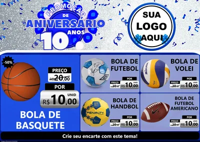 Modelo de Encarte para Encarte A4 Horizontal com o tema Promoção de Aniversário - 10 Anos para Artigos Esportivos
