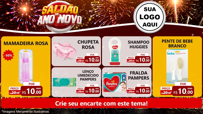 Modelo de TV para TV Horizontal com o tema Saldão de Ano Novo para Bebês