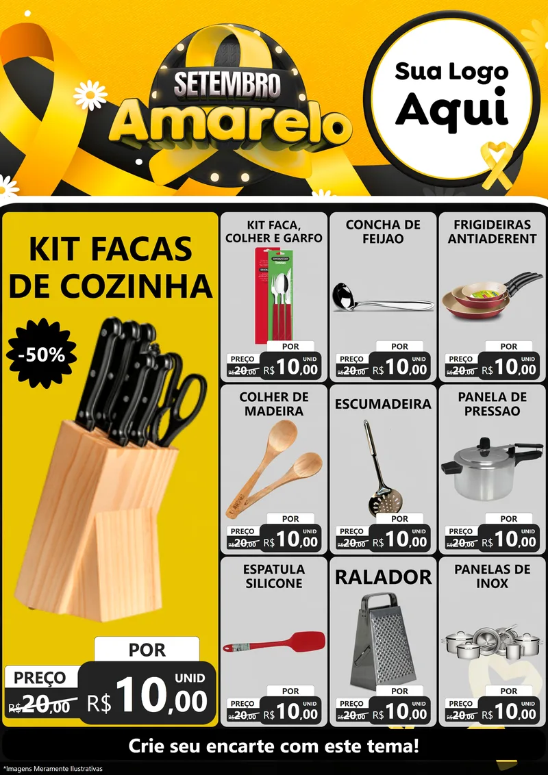 Modelo de Encarte para Encarte A4 Vertical com o tema Setembro Amarelo para Utilidades Domésticas