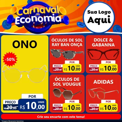 Modelo de Rede Social para Feed Facebook com o tema Carnaval da Economia para Óticas