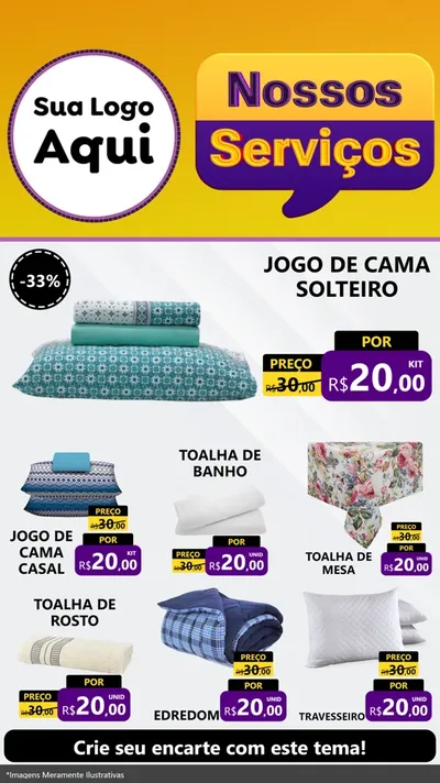 Modelo de Rede Social para Stories com o tema Nossos Serviços para Cama, Mesa e Banho
