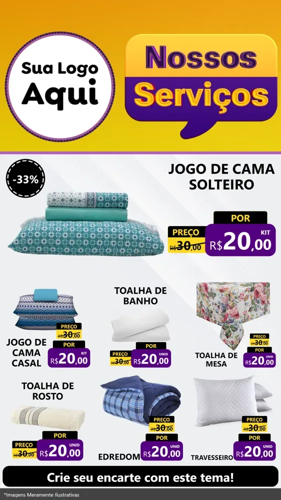 Modelo de Rede Social para Stories com o tema Nossos Serviços para Cama, Mesa e Banho
