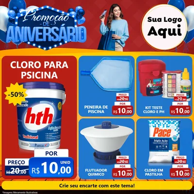 Modelo de Rede Social para Feed Facebook com o tema Promoção de Aniversário para Produtos para Piscina