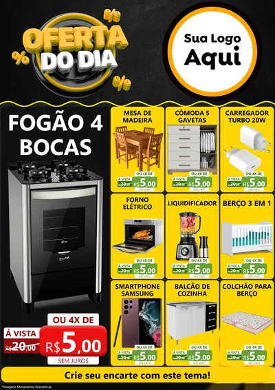 Modelo de Encarte para Encarte A4 Vertical com o tema Oferta Do Dia para Móveis e Eletro