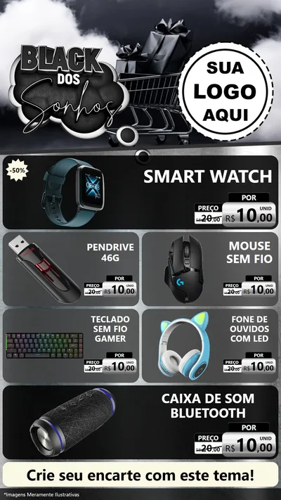 Modelo de TV para TV Vertical com o tema Black dos Sonhos para Informática