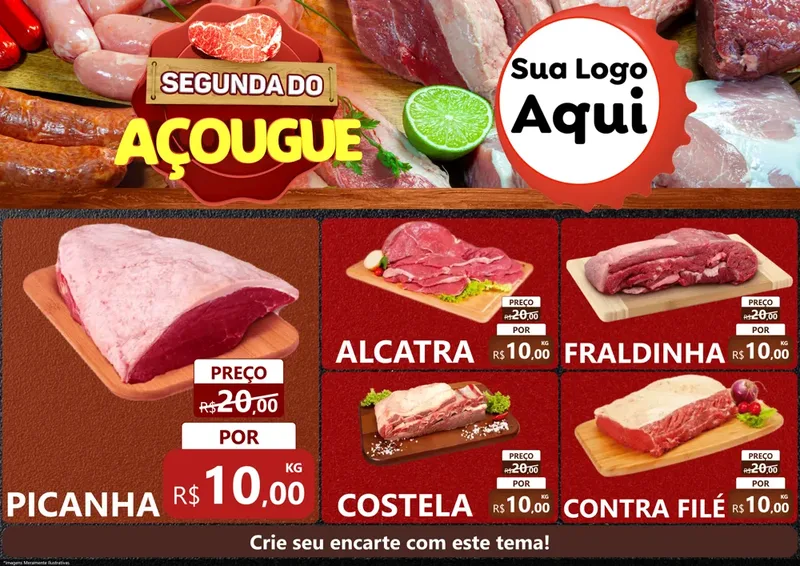 Modelo de Encarte para Encarte A4 Horizontal com o tema Segunda do Açougue para Açougue