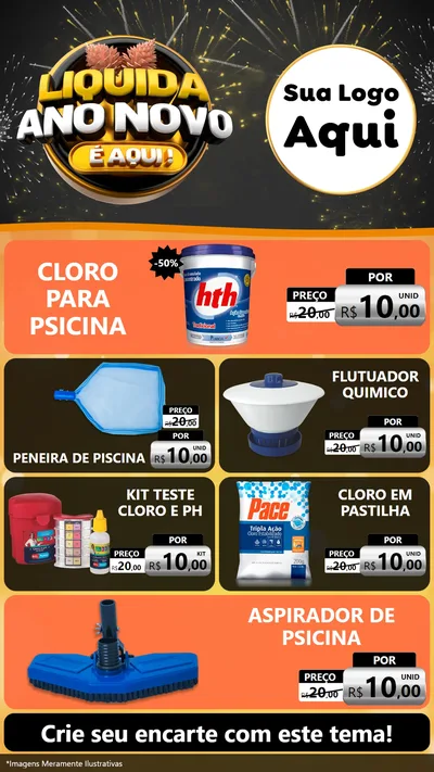 Modelo de TV para TV Vertical com o tema Liquida Ano Novo É Aqui! para Produtos para Piscina