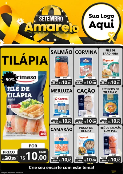Modelo de Encarte para Encarte A4 Vertical com o tema Setembro Amarelo para Peixaria