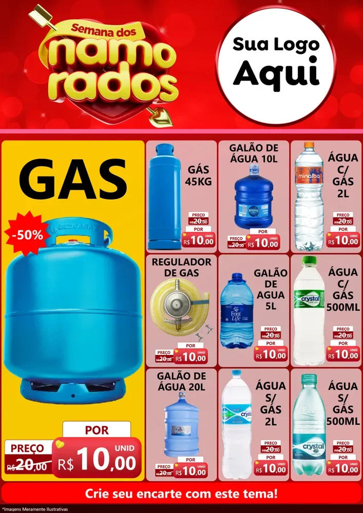 Modelo de Encarte para Encarte A4 Vertical com o tema Semana dos namorados para Água e gás