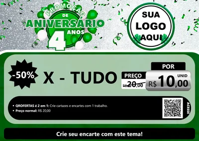 Modelo de Cartaz para Cartaz A4 Horizontal com o tema Promoção de Aniversário - 4 Anos para Hamburgueria