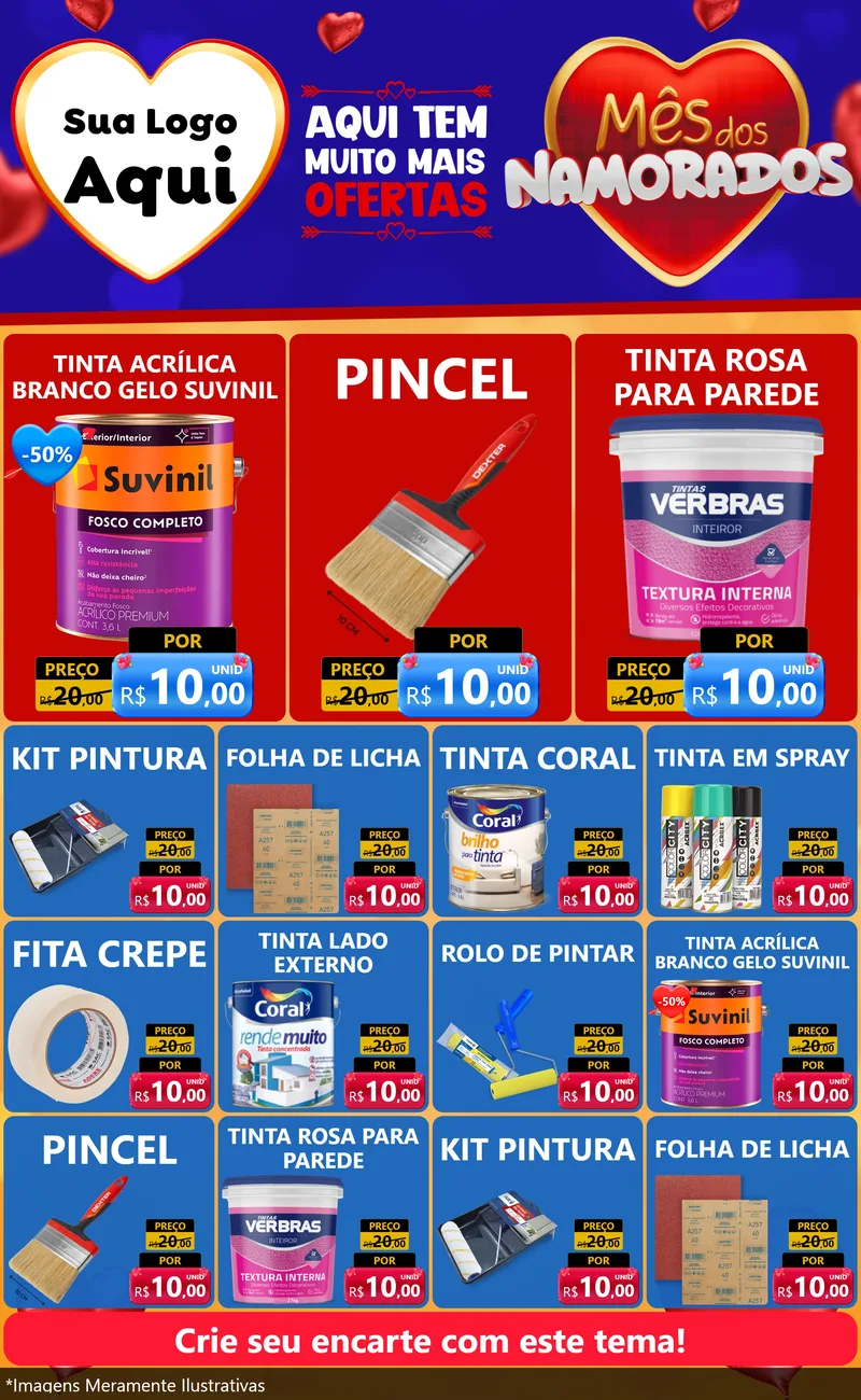 Modelo de Encarte para Encarte Grande com o tema Mês dos Namorados para Tintas e Ferramentas