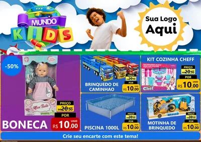 Modelo de Encarte para Encarte A4 Horizontal com o tema Mundo Kids para Brinquedos