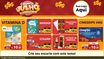 Modelo de TV para TV Horizontal com o tema Comece Julho Economizando para Farmácia