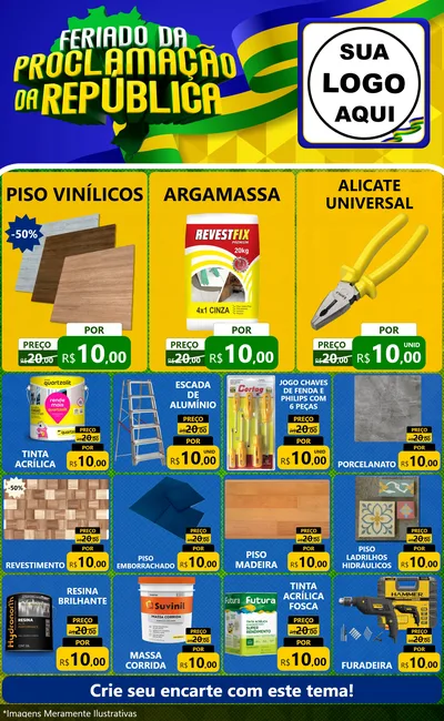 Modelo de Encarte para Encarte Grande com o tema Feriado da Proclamação da República para Material para Construção