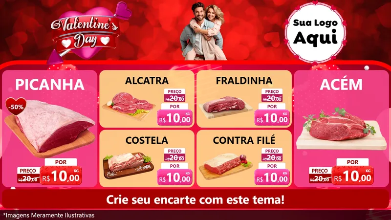 Modelo de TV para TV Horizontal com o tema Valentine's Day para Açougue