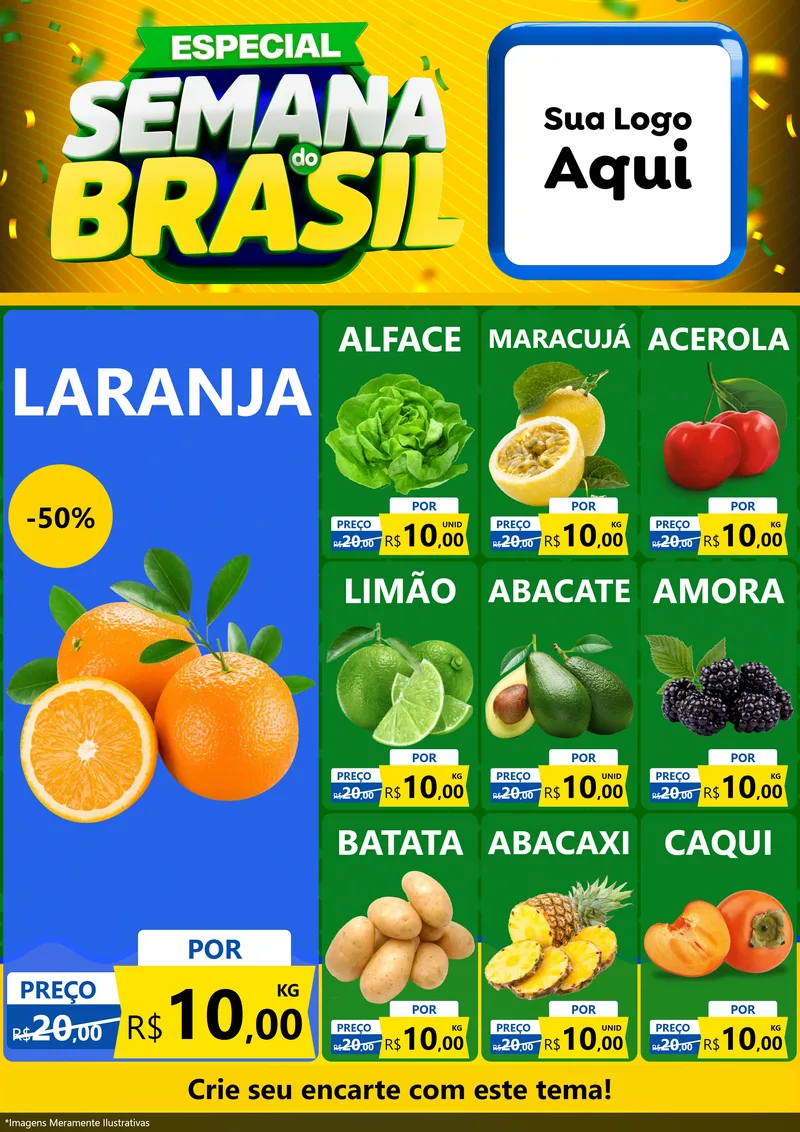 Modelo de Encarte para Encarte A4 Vertical com o tema Especial Semana do Brasil para Hortifrúti