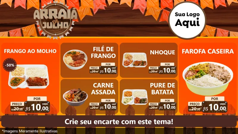 Modelo de TV para TV Horizontal com o tema Arraiá de Julho - Junina para Restaurante