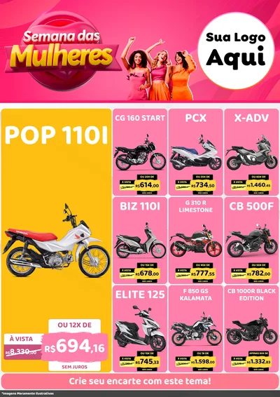 Modelo de Encarte para Encarte A4 Vertical com o tema Semana das Mulheres para Concessionaria de Motos