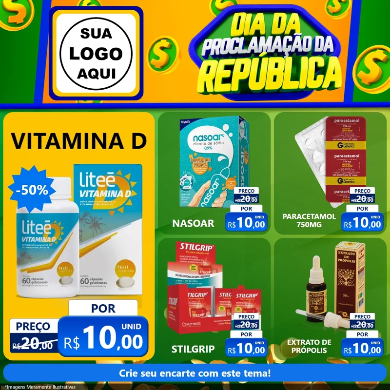 Modelo de Rede Social para Feed Facebook com o tema Dia Da Proclamação da República para Farmácia