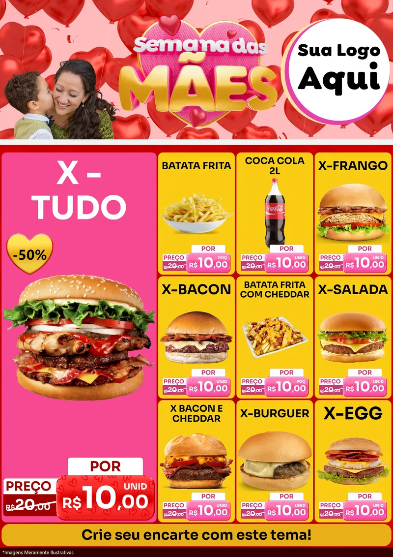 Modelo de Encarte para Encarte A4 Vertical com o tema Semana Das Mães para Hamburgueria