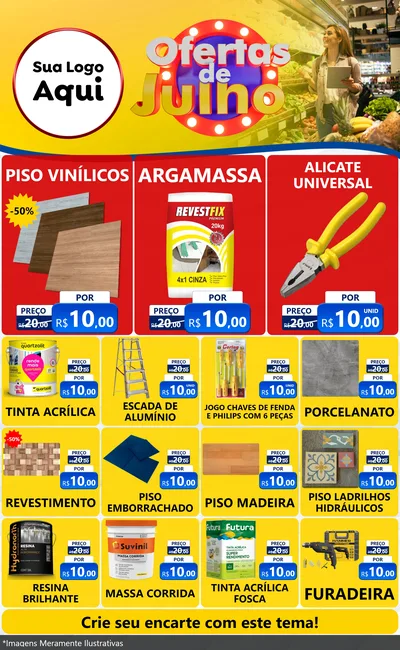 Modelo de Encarte para Encarte Grande com o tema Ofertas de Julho para Material para Construção