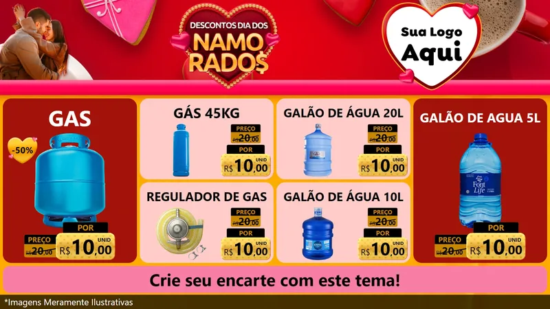Modelo de TV para TV Horizontal com o tema Descontos Dia dos Namorados para Água e gás