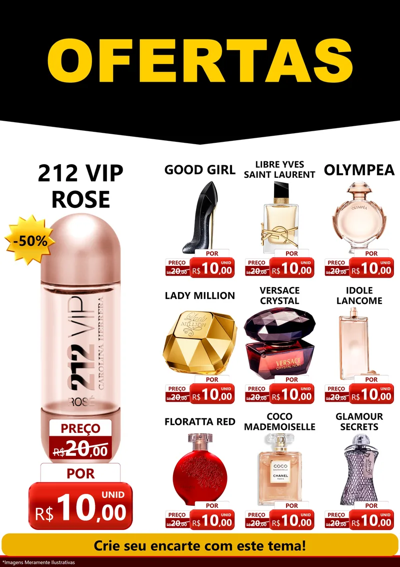 Modelo de Encarte para Encarte A4 Vertical com o tema Ofertas Preto e Vermelho Cartaz para Perfumes