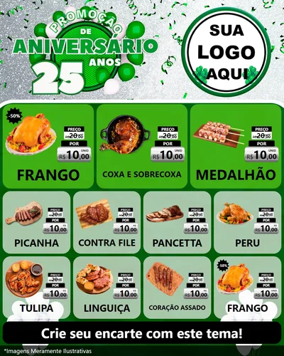Modelo de Rede Social para Feed Instagram com o tema Promoção de Aniversário - 25 Anos para Assados