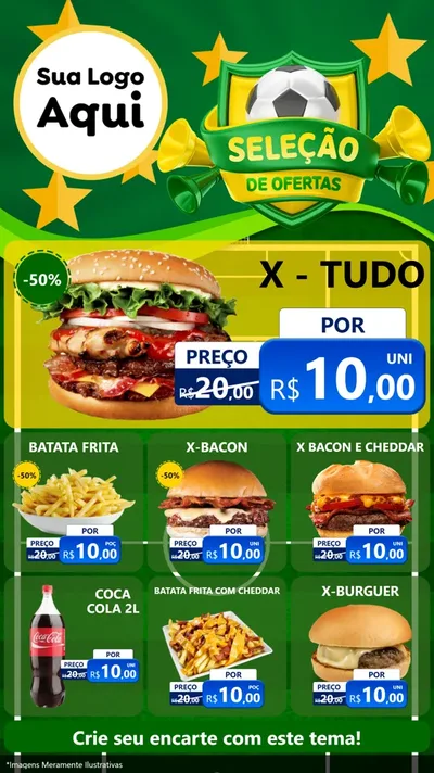 Modelo de Rede Social para Stories com o tema Seleção de Ofertas - Copa para Hamburgueria