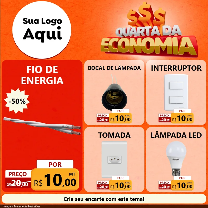 Modelo de Rede Social para Feed Facebook com o tema Quarta da Economia para Materiais Elétricos