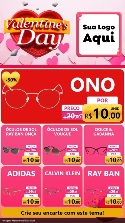 Modelo de Rede Social para Stories com o tema Valentine's Day para Óticas