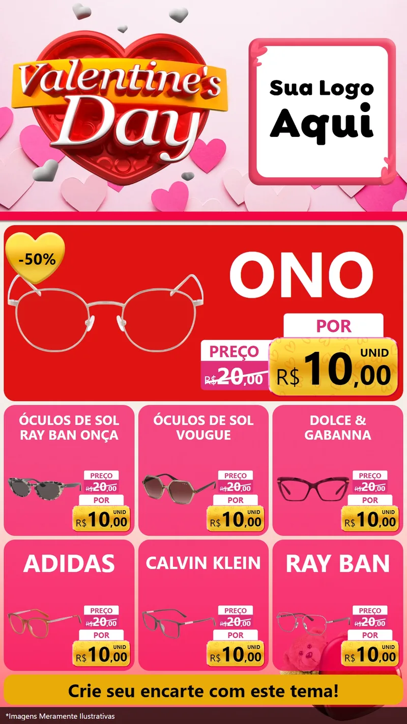 Modelo de Rede Social para Stories com o tema Valentine's Day para Óticas