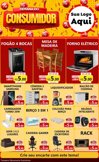Modelo de Encarte para Encarte Grande com o tema Semana do Consumidor para Móveis e Eletro