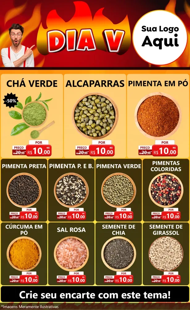 Modelo de Encarte para Encarte Grande com o tema Dia V para Produtos Naturais