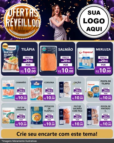 Modelo de Rede Social para Feed Instagram com o tema Ofertas de Réveillon para Peixaria