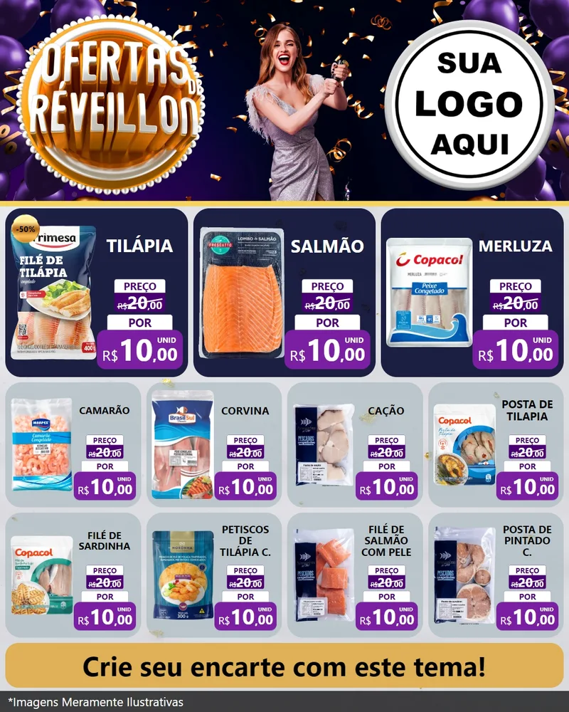 Modelo de Rede Social para Feed Instagram com o tema Ofertas de Réveillon para Peixaria