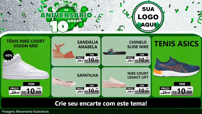 Modelo de TV para TV Horizontal com o tema Promoção de Aniversário - 10 Anos para Calçados