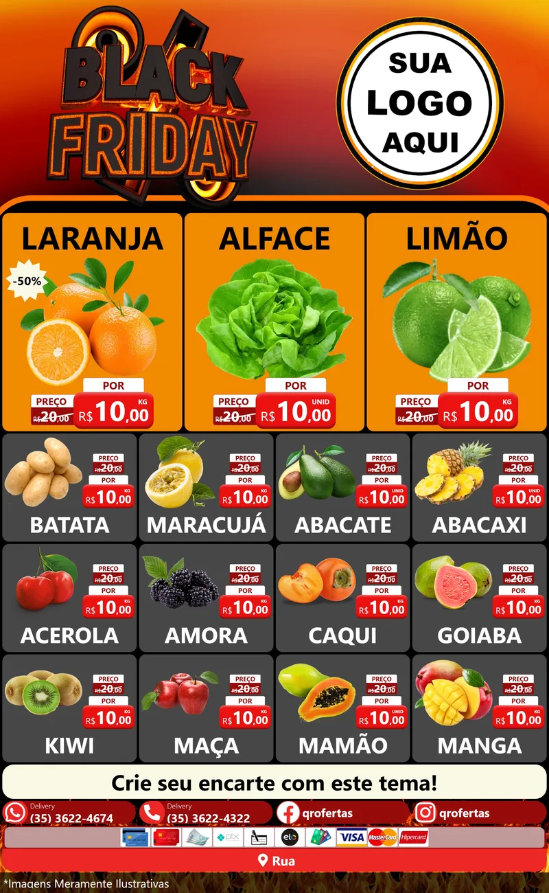 Modelo de Encarte para Encarte Grande com o tema Black Friday para Hortifrúti